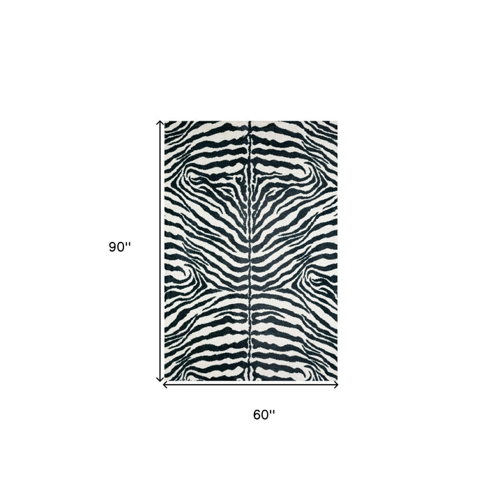 5 X 8 Black and White Zebra Print Shag Handmade Non Skid Area Rug Image 7