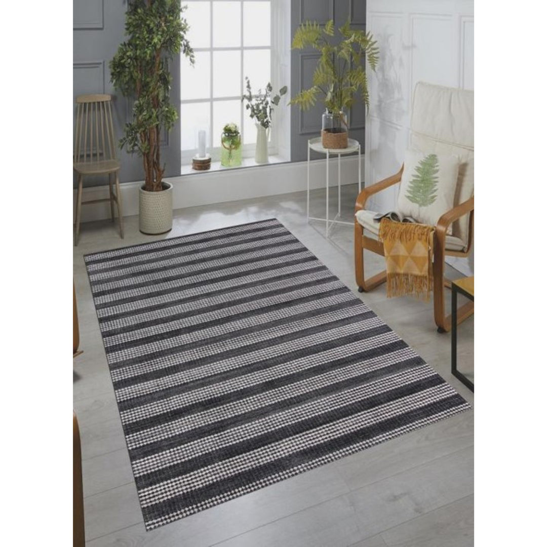 5 x 8 Black And White Striped Hand Loomed Area Rug Image 4