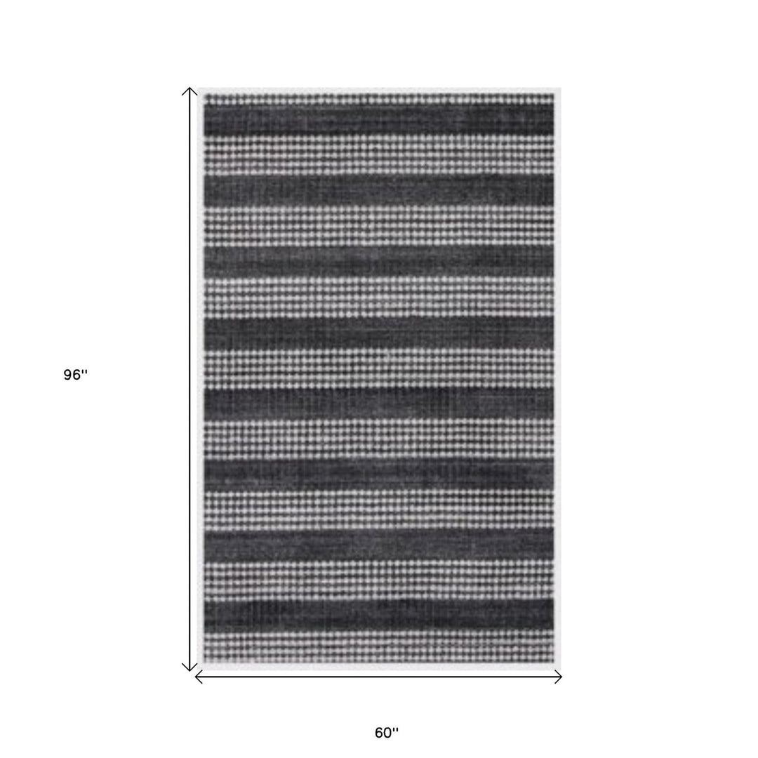 5 x 8 Black And White Striped Hand Loomed Area Rug Image 5