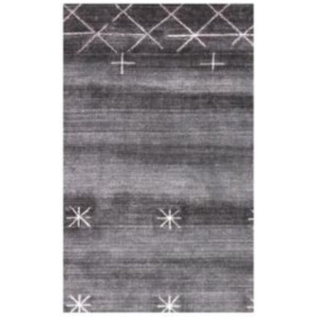 5 x 8 Black Gray and White Abstract Ombre with Stars Hand Loomed Area Rug Image 1