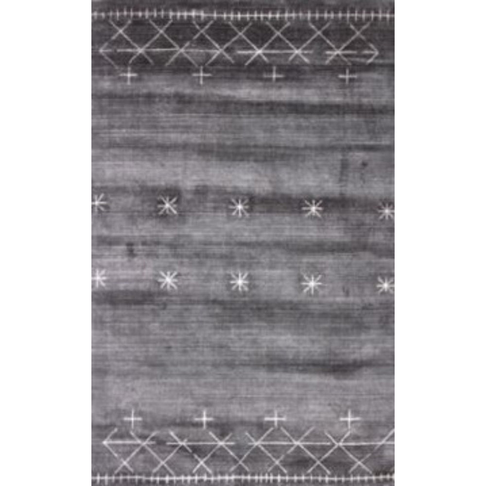 5 x 8 Black Gray and White Abstract Ombre with Stars Hand Loomed Area Rug Image 2