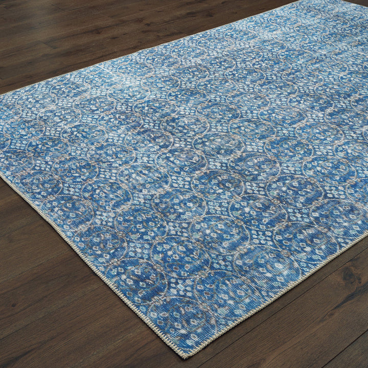 5 X 8 Blue And Brown Floral Power Loom Stain Resistant Area Rug Image 4