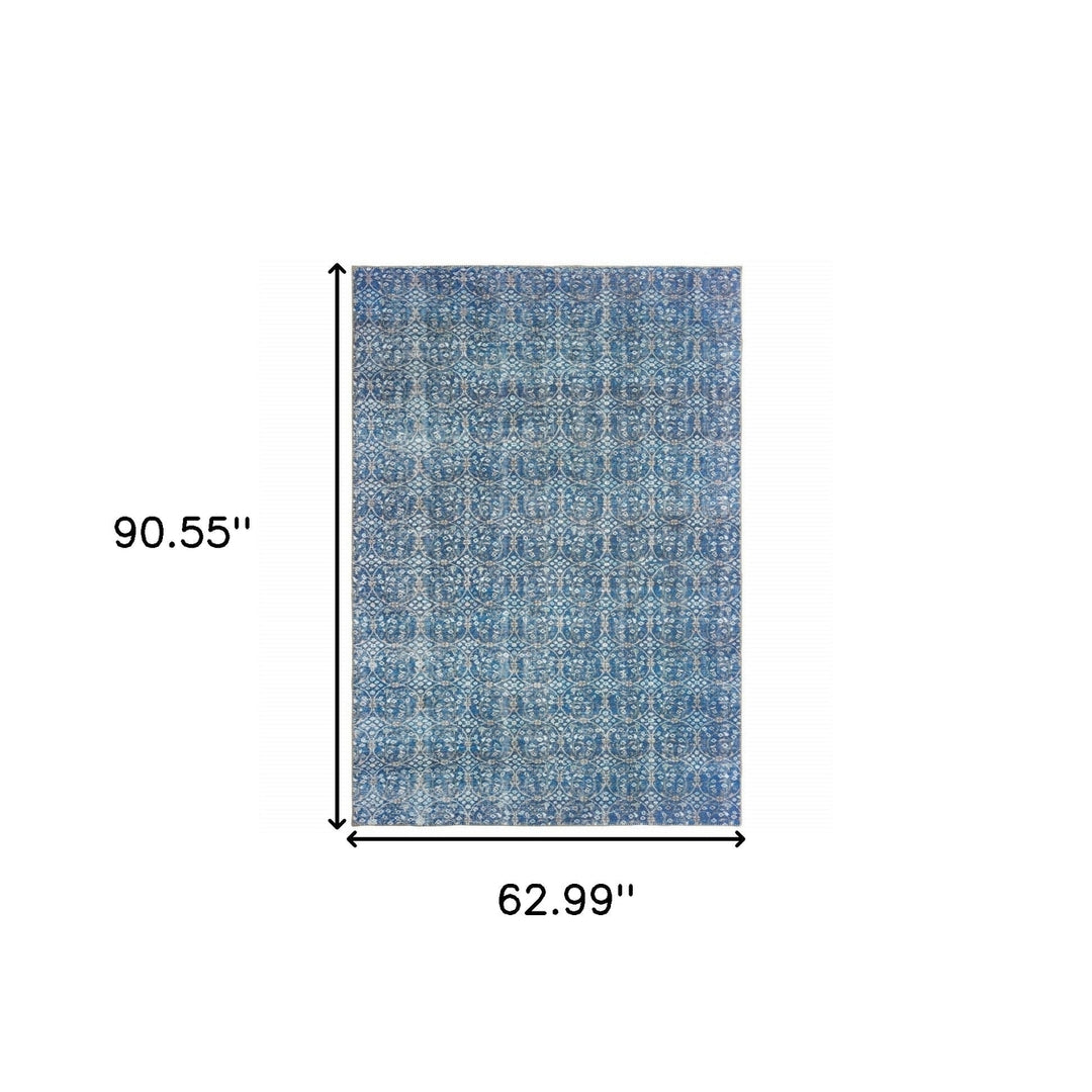 5 X 8 Blue And Brown Floral Power Loom Stain Resistant Area Rug Image 5