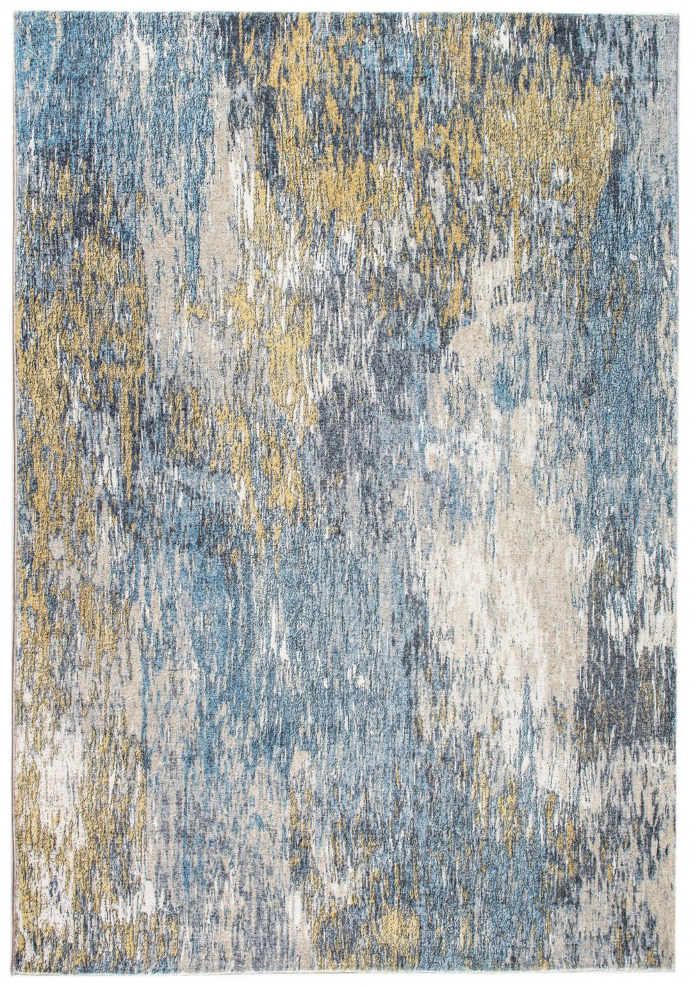 5 x 8 Blue and Gold Abstract Area Rug Image 2