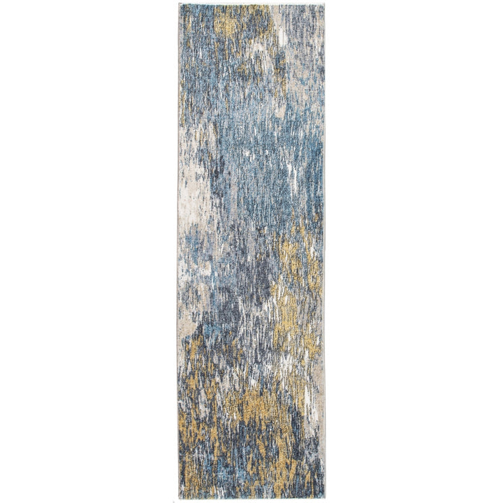 5 x 8 Blue and Gold Abstract Area Rug Image 6