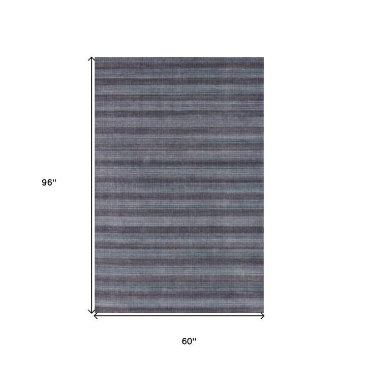 5 X 8 Blue And Black Hand Loomed Area Rug Image 8