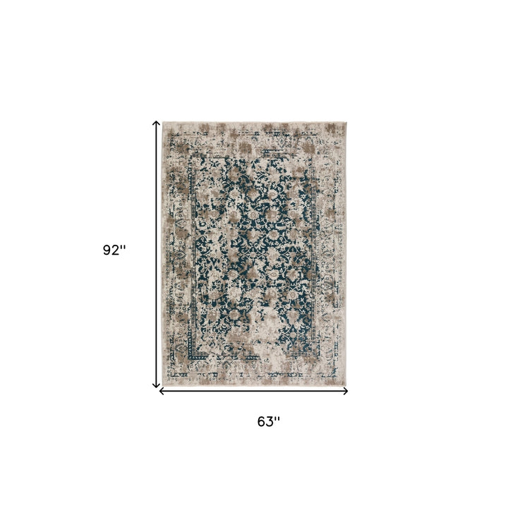 5 X 8 Blue Oriental Area Rug With Fringe Image 9