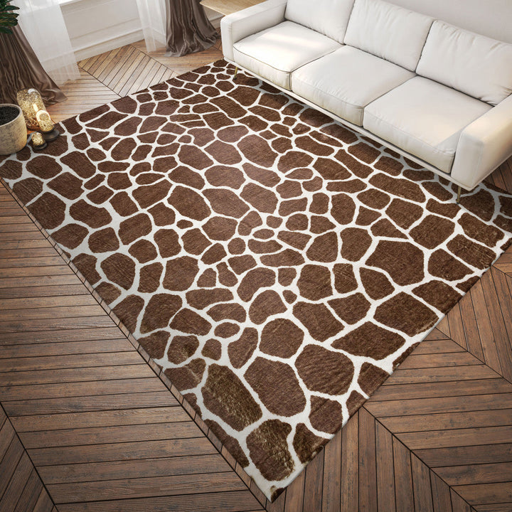 5 X 8 Brown Animal Print Shag Non Skid Area Rug Image 5