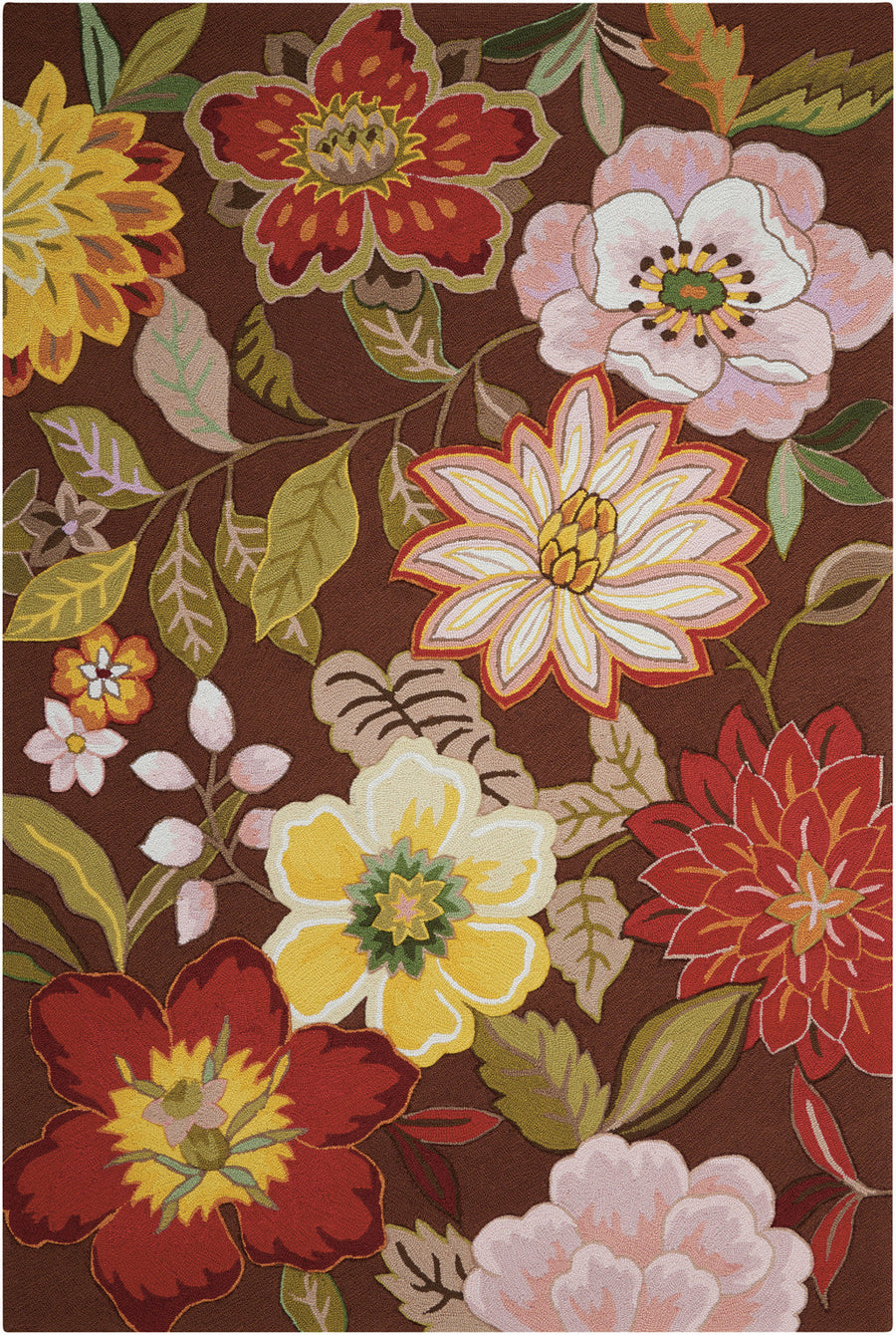 5 X 8 Brown Floral Hand Hooked Handmade Area Rug Image 1