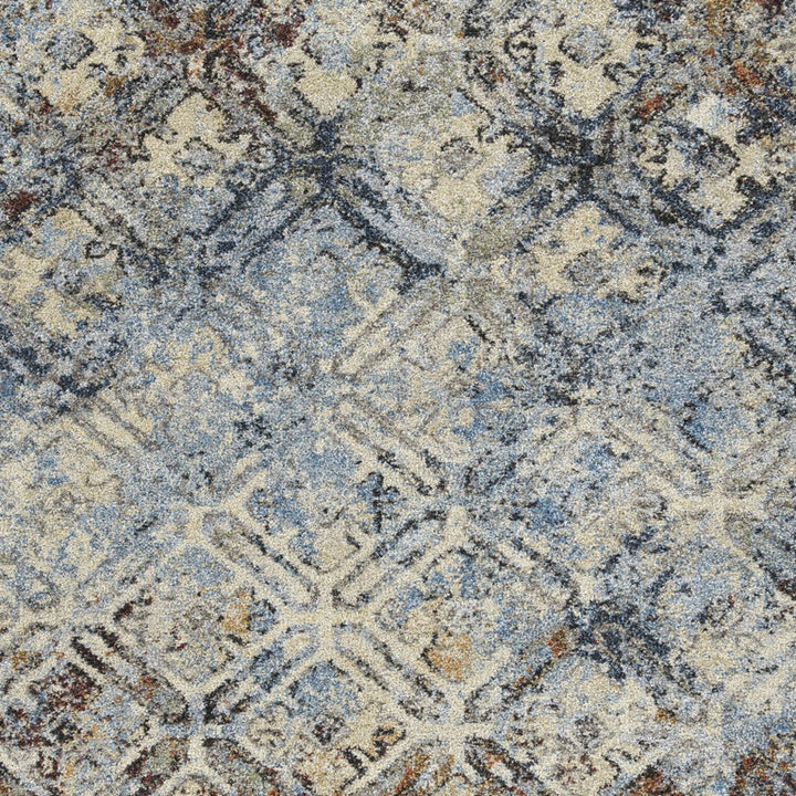 5 X 8 Brown Light Blue And Gray Distressed Diamond Area Rug Image 3