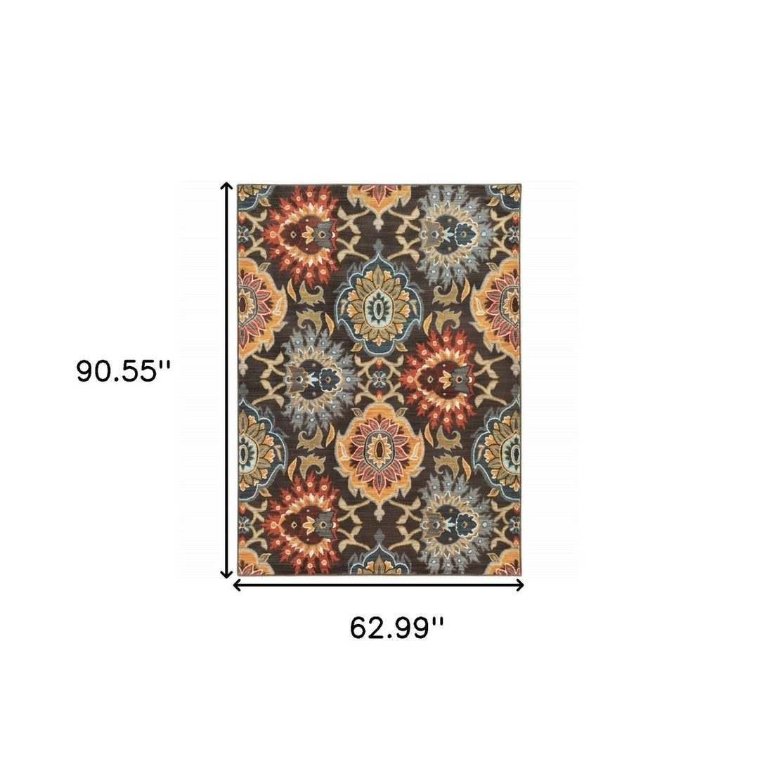 5 X 8 Brown Grey Rust Red Gold Teal And Blue Green Floral Power Loom Stain Resistant Area Rug Image 4