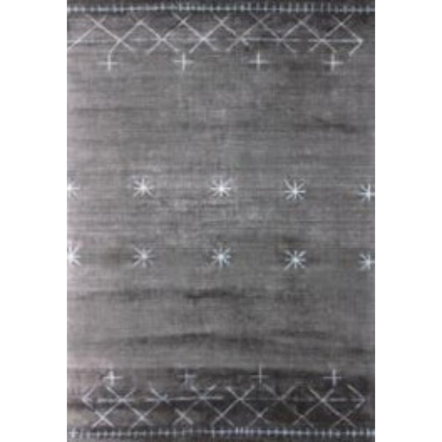 5 X 8 Charcoal And Silver Abstract Ombre with Stars Hand Loomed Area Rug Image 1