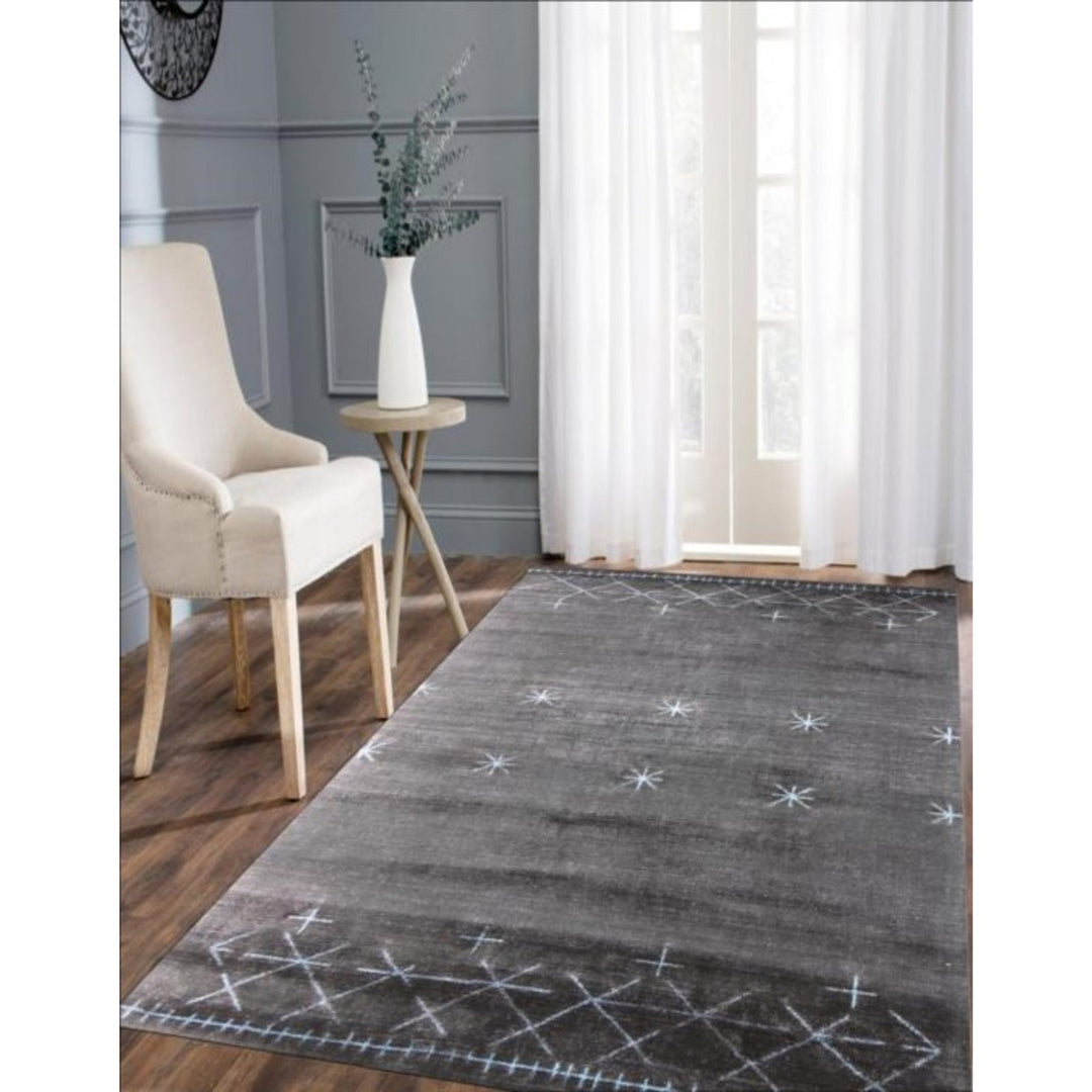 5 X 8 Charcoal And Silver Abstract Ombre with Stars Hand Loomed Area Rug Image 4