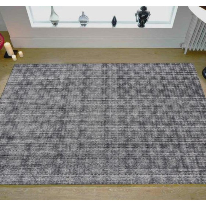 5 X 8 Dark Grey And Silver Plaid Cross Hand Loomed Area Rug Image 3