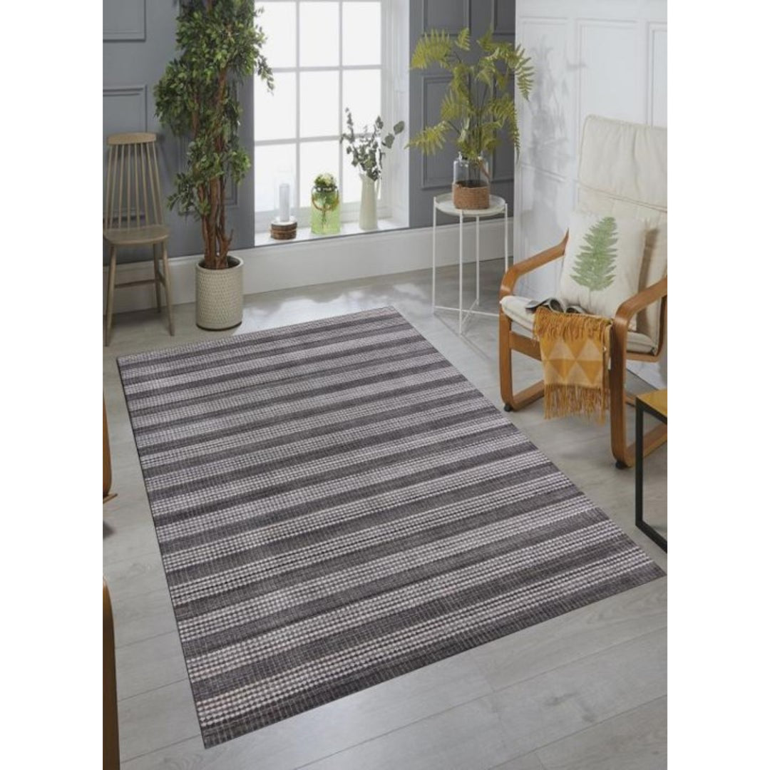 5 X 8 Dark Grey And White Striped Hand Loomed Area Rug Image 4