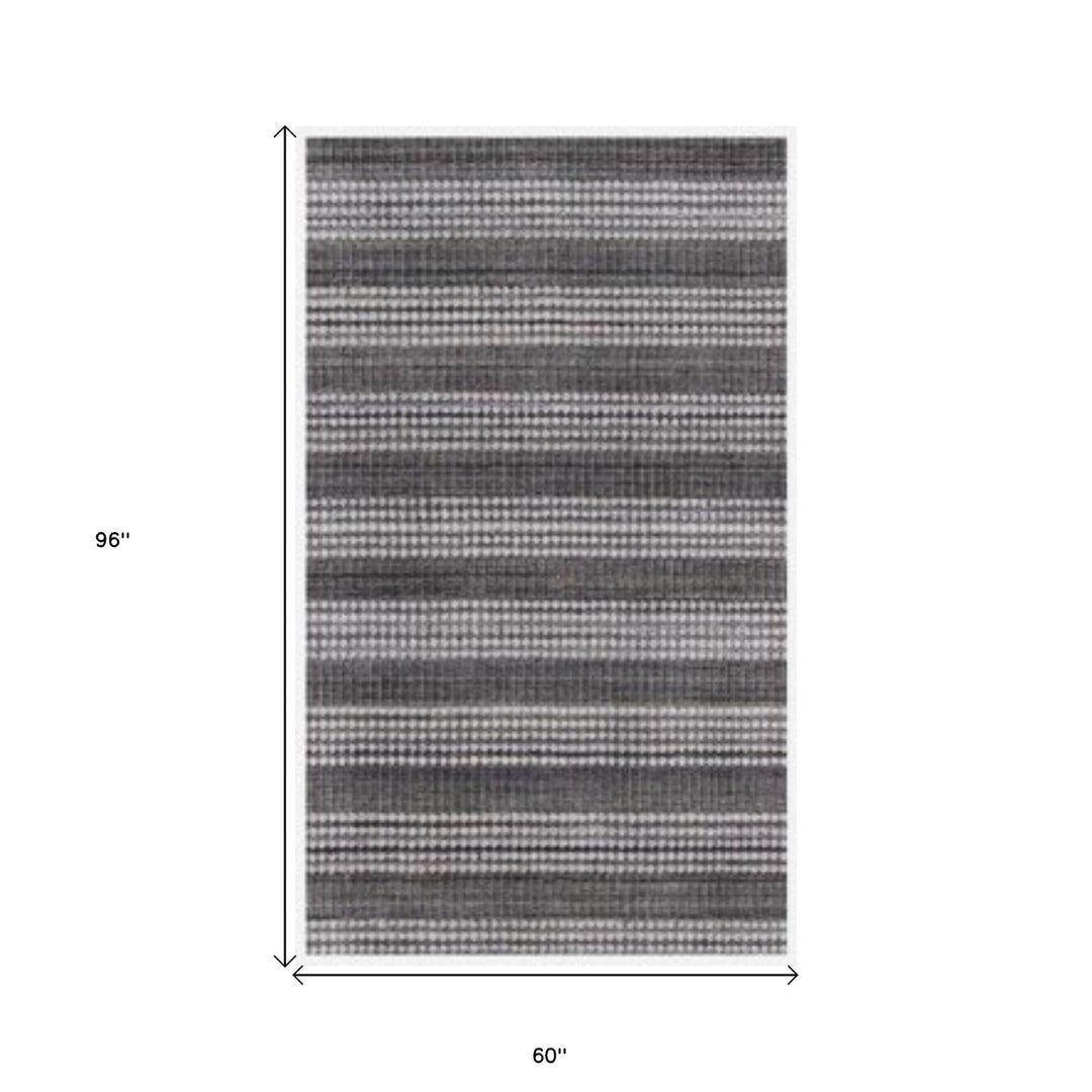 5 X 8 Dark Grey And White Striped Hand Loomed Area Rug Image 5