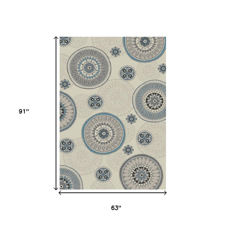 5 x 8 Ivory and Gray Geometric Area Rug Image 2