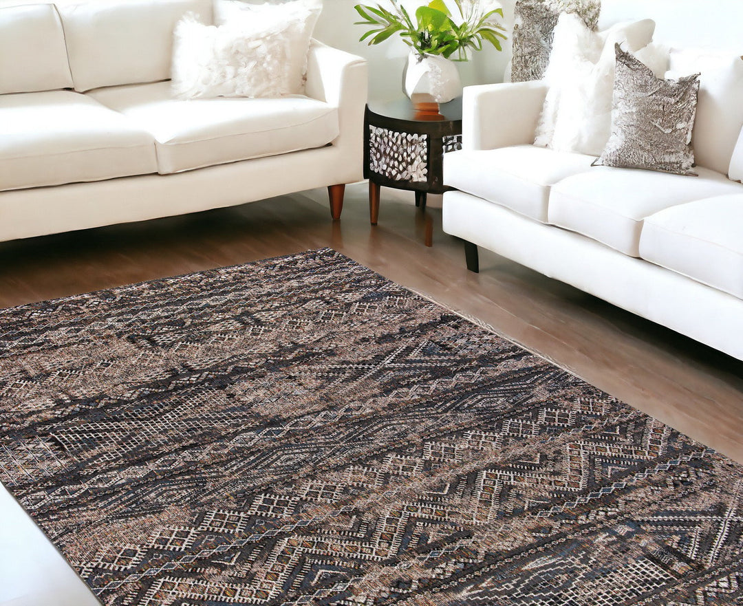 6 X 8 Gray and Beige Oriental Non Skid Area Rug Image 1