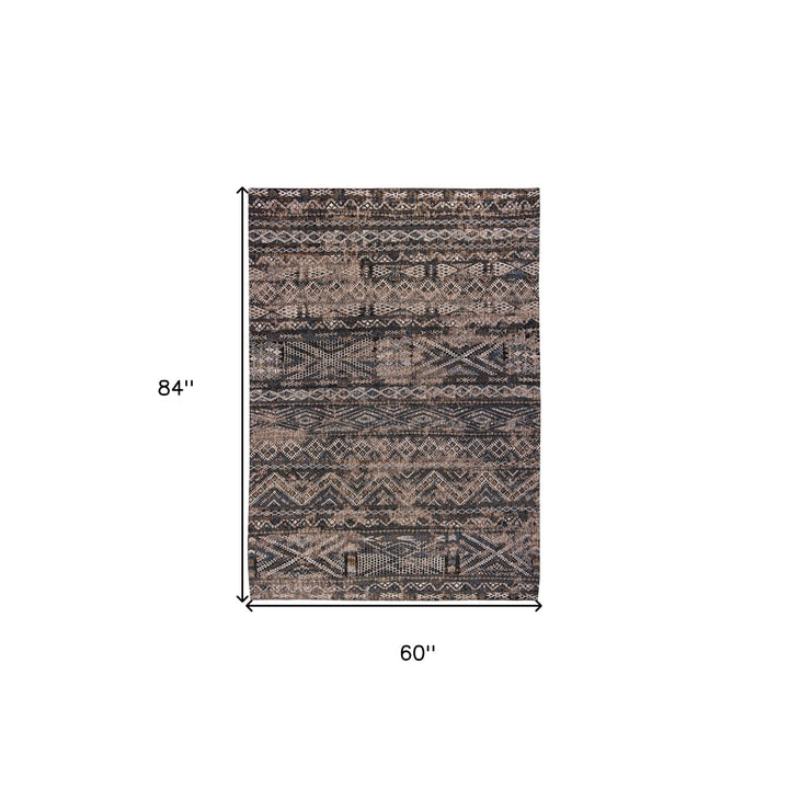 6 X 8 Gray and Beige Oriental Non Skid Area Rug Image 3