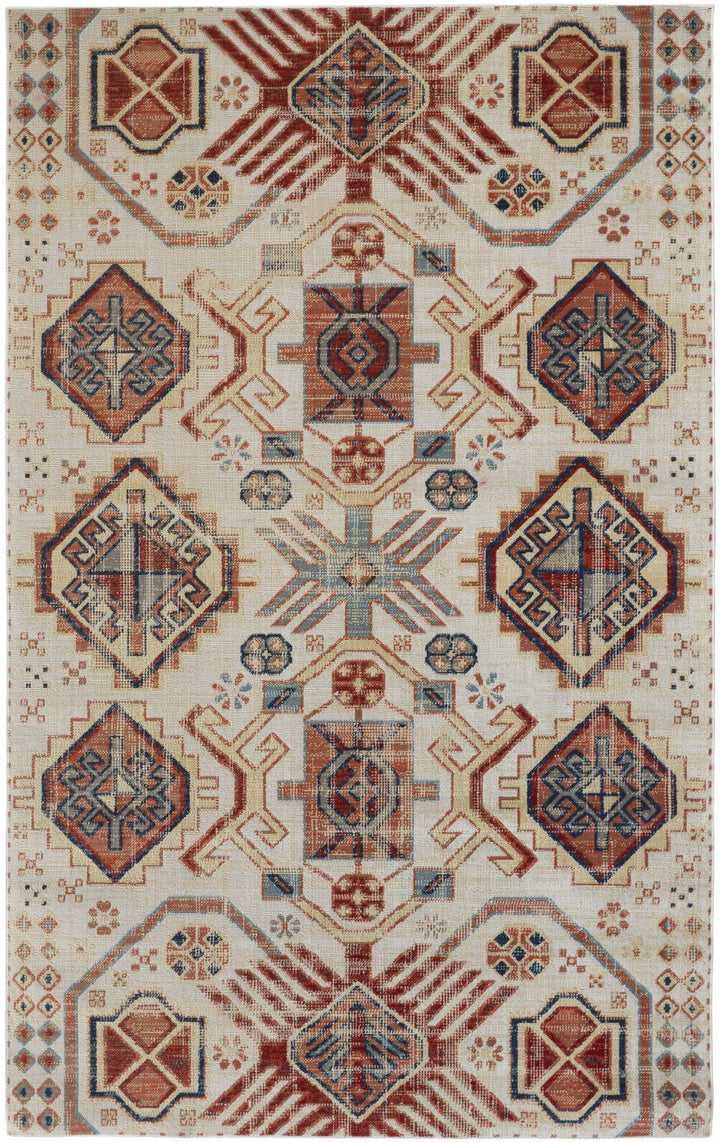 10 X 13 Ivory Red And Tan Abstract Power Loom Distressed Stain Resistant Area Rug Image 1