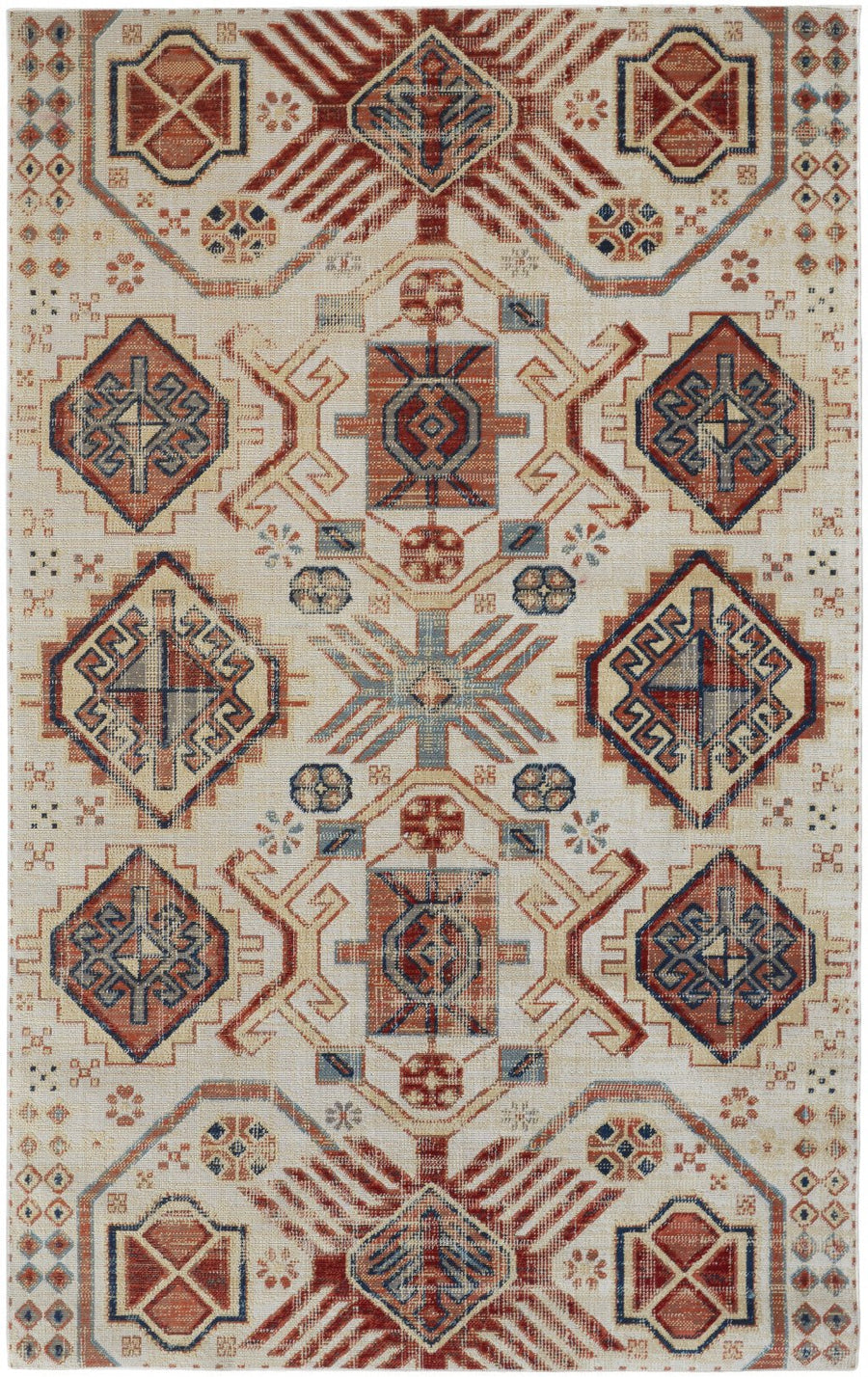 10 X 13 Ivory Red And Tan Abstract Power Loom Distressed Stain Resistant Area Rug Image 1