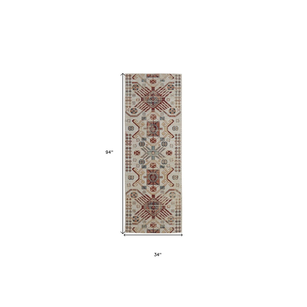 10 X 13 Ivory Red And Tan Abstract Power Loom Distressed Stain Resistant Area Rug Image 6