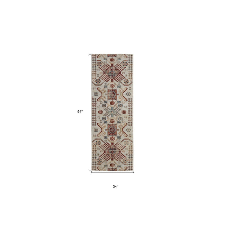 10 X 13 Ivory Red And Tan Abstract Power Loom Distressed Stain Resistant Area Rug Image 6