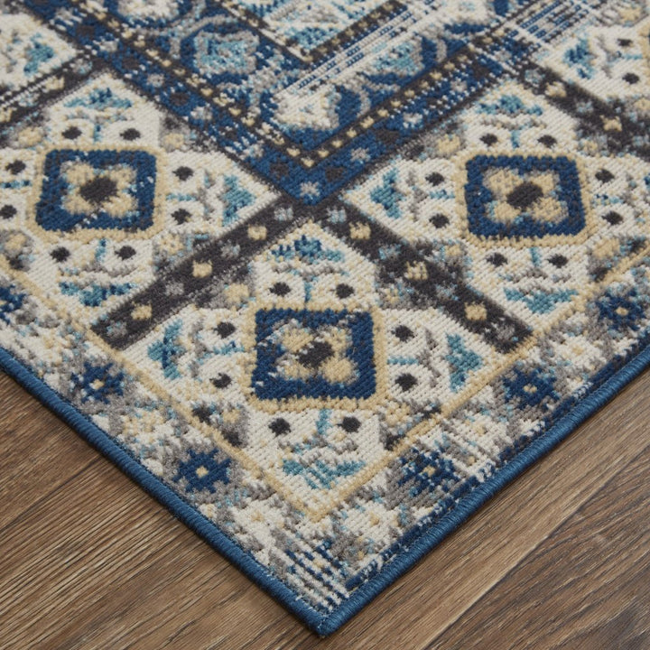 5 X 8 Ivory Tan And Blue Abstract Power Loom Distressed Stain Resistant Area Rug Image 11