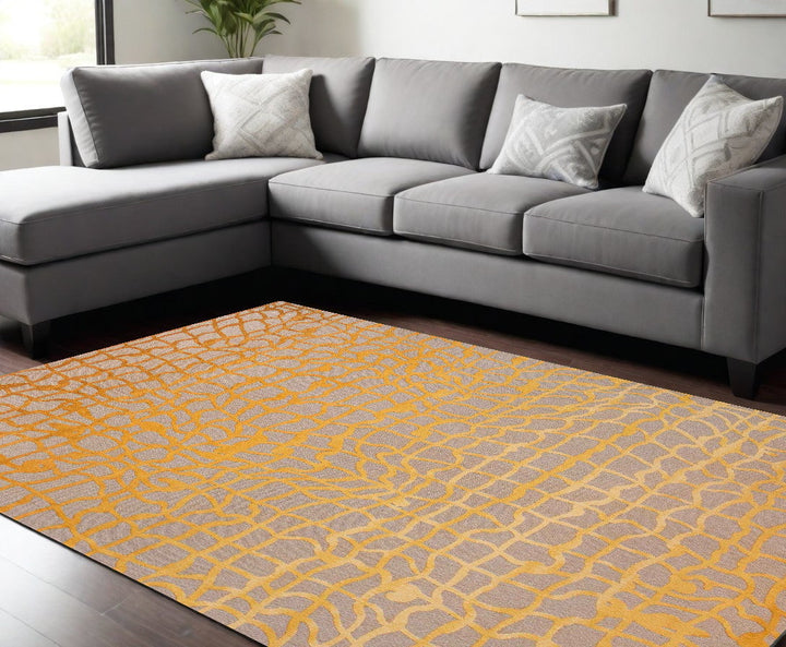 6 X 8 Gray and Orange Abstract Non Skid Area Rug Image 1