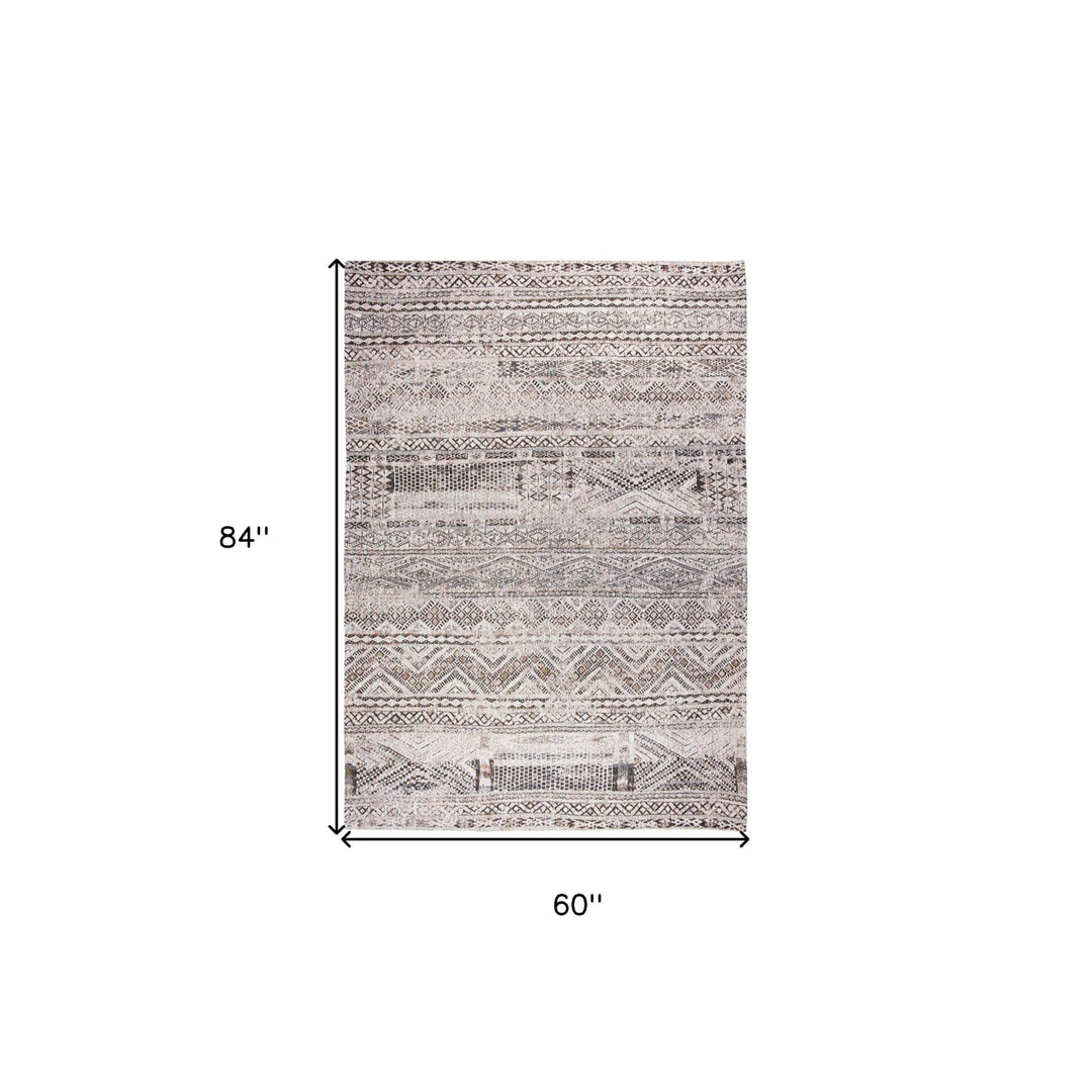 6 X 8 Gray and White Oriental Non Skid Area Rug Image 3