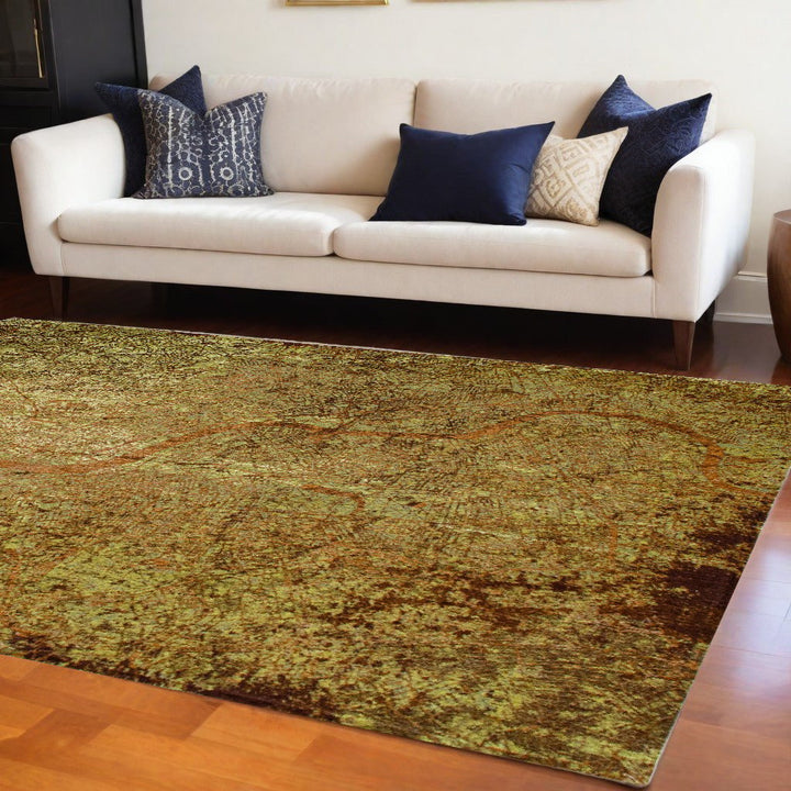 6 X 8 Green and Brown Abstract Non Skid Area Rug Image 1