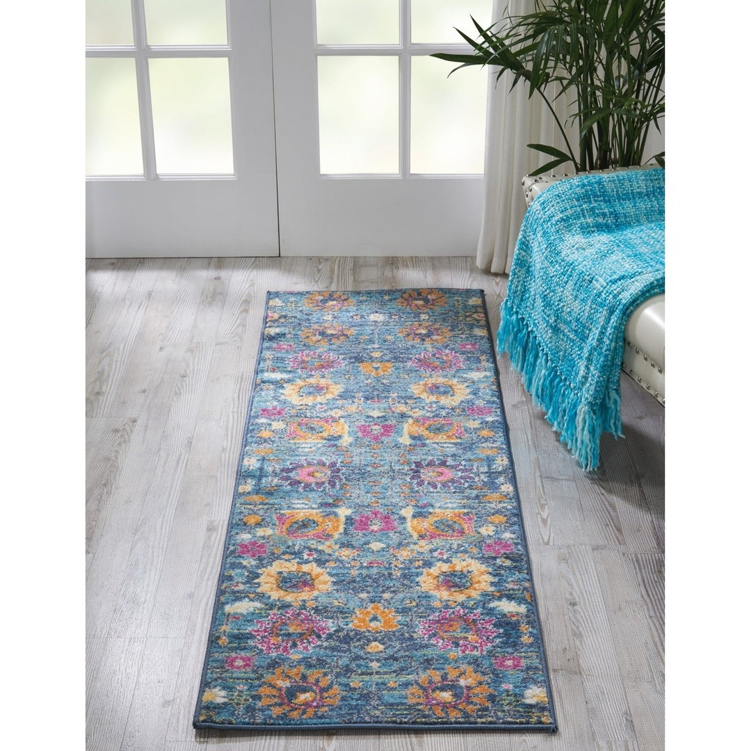 6 Blue And Orange Floral Power Loom Runner Rug Image 1