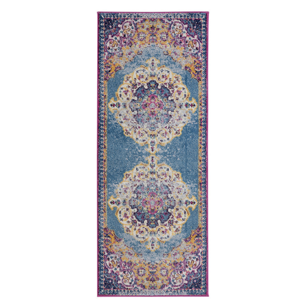 8 x 10 Blue and Orange Medallion Power Loom Area Rug Image 1