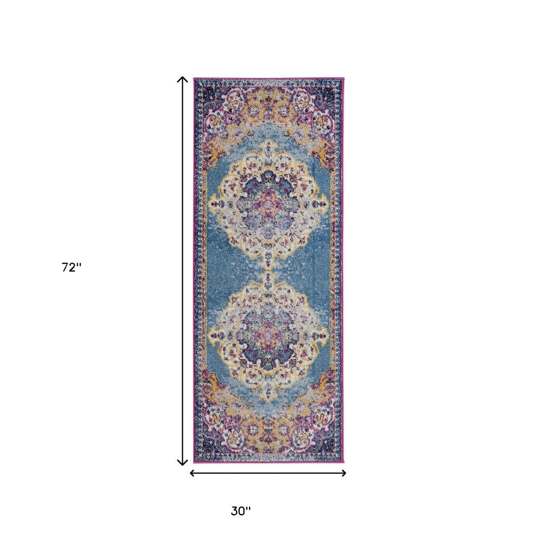 8 x 10 Blue and Orange Medallion Power Loom Area Rug Image 2