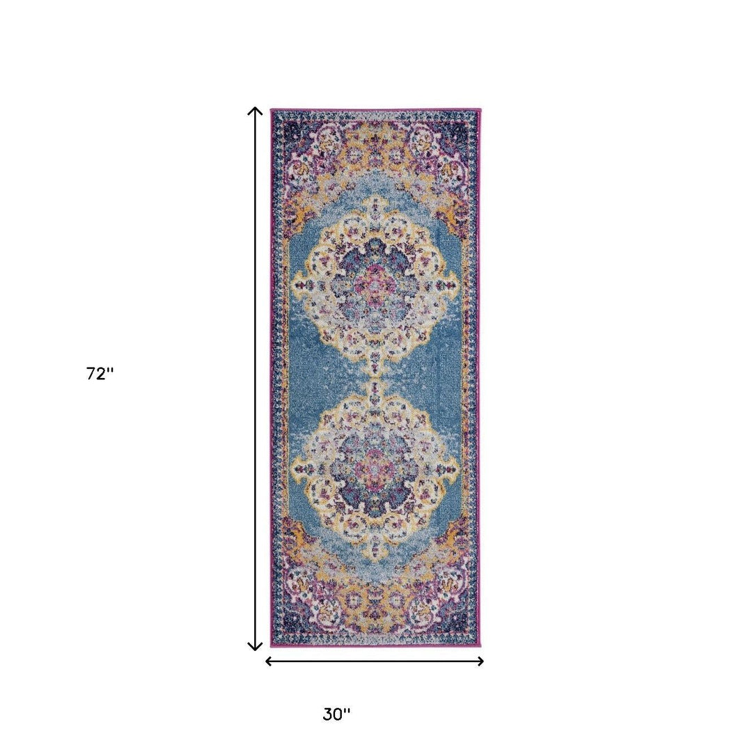 8 x 10 Blue and Orange Medallion Power Loom Area Rug Image 1