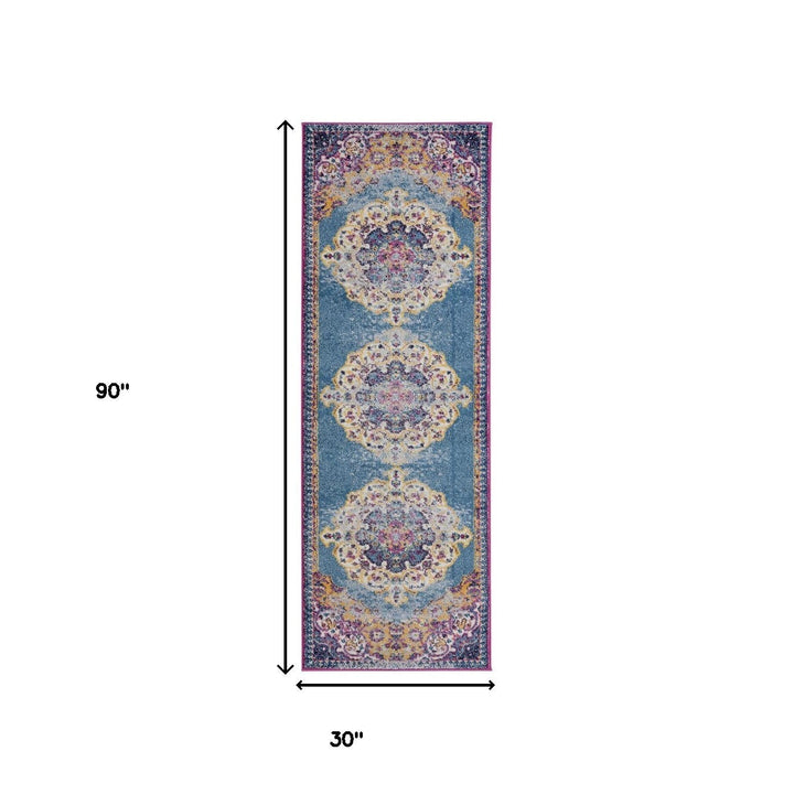 8 x 10 Blue and Orange Medallion Power Loom Area Rug Image 3