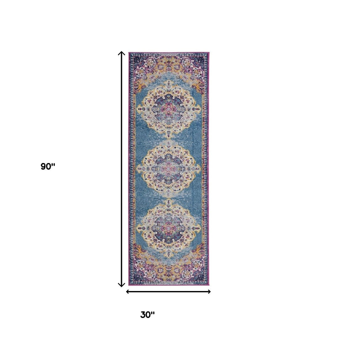 8 x 10 Blue and Orange Medallion Power Loom Area Rug Image 1