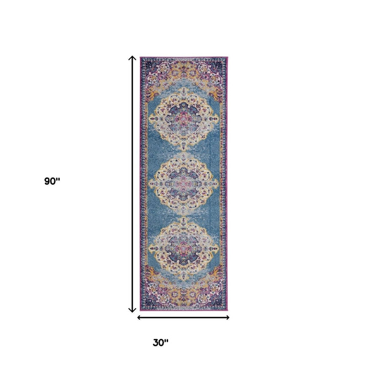 8 x 10 Blue and Orange Medallion Power Loom Area Rug Image 1