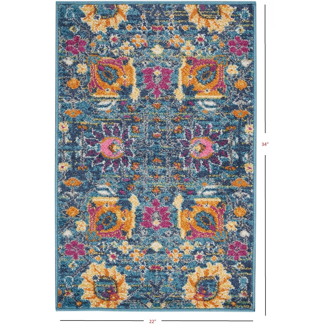 6 Blue And Orange Floral Power Loom Runner Rug Image 3