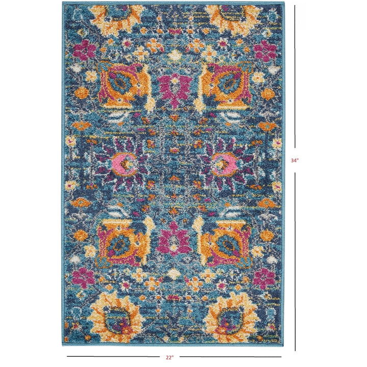 6 Blue And Orange Floral Power Loom Runner Rug Image 3