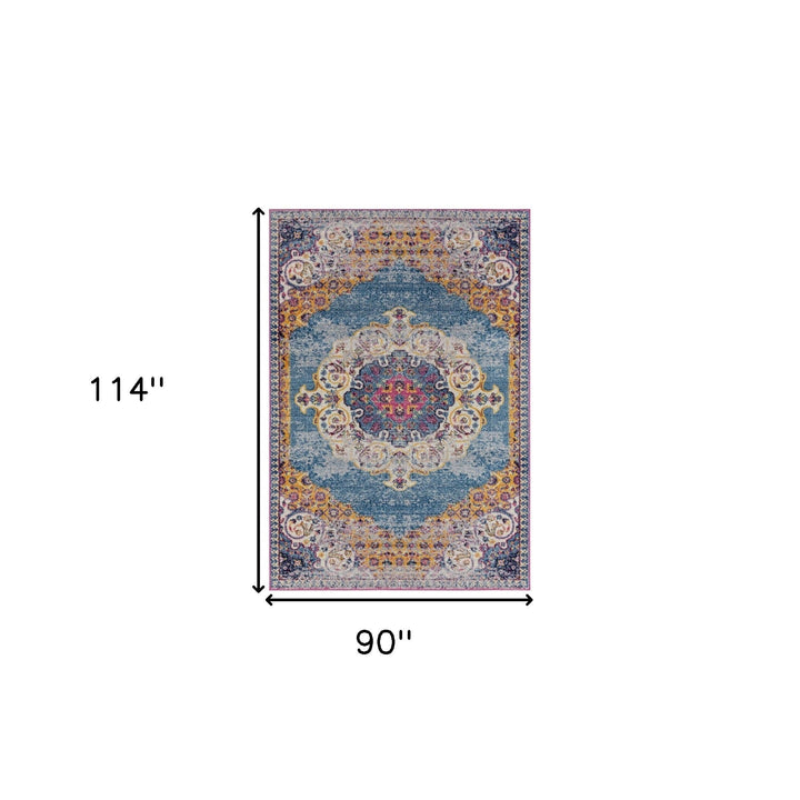 8 x 10 Blue and Orange Medallion Power Loom Area Rug Image 5