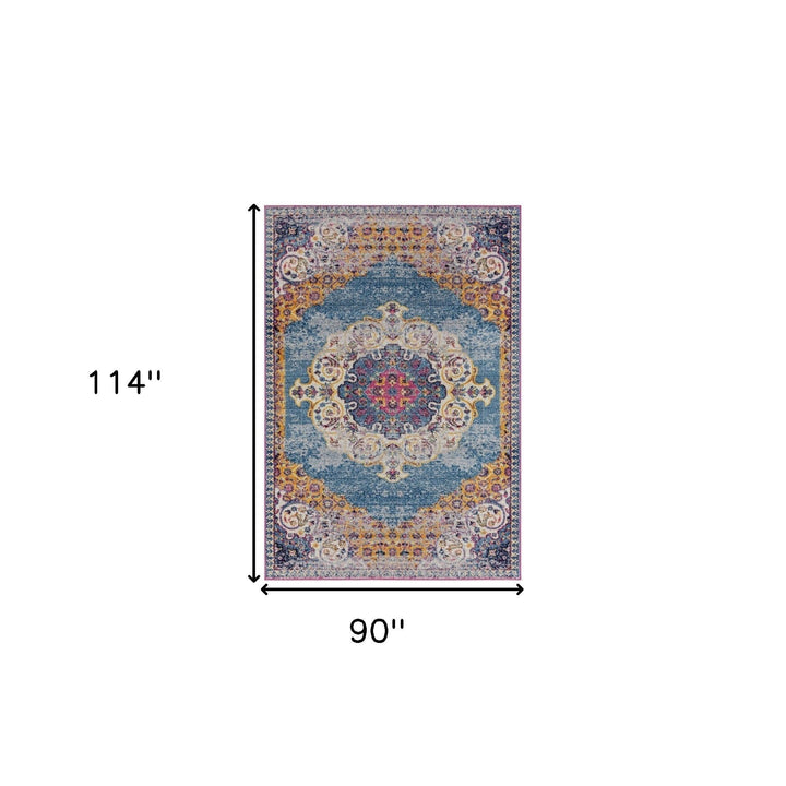 8 x 10 Blue and Orange Medallion Power Loom Area Rug Image 1