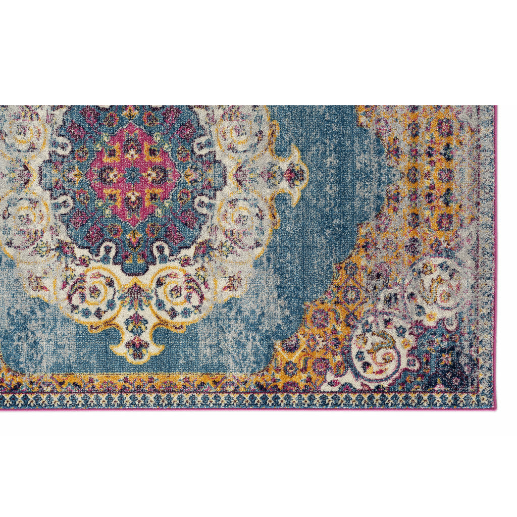 8 x 10 Blue and Orange Medallion Power Loom Area Rug Image 7