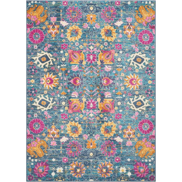 6 Blue And Orange Floral Power Loom Runner Rug Image 7