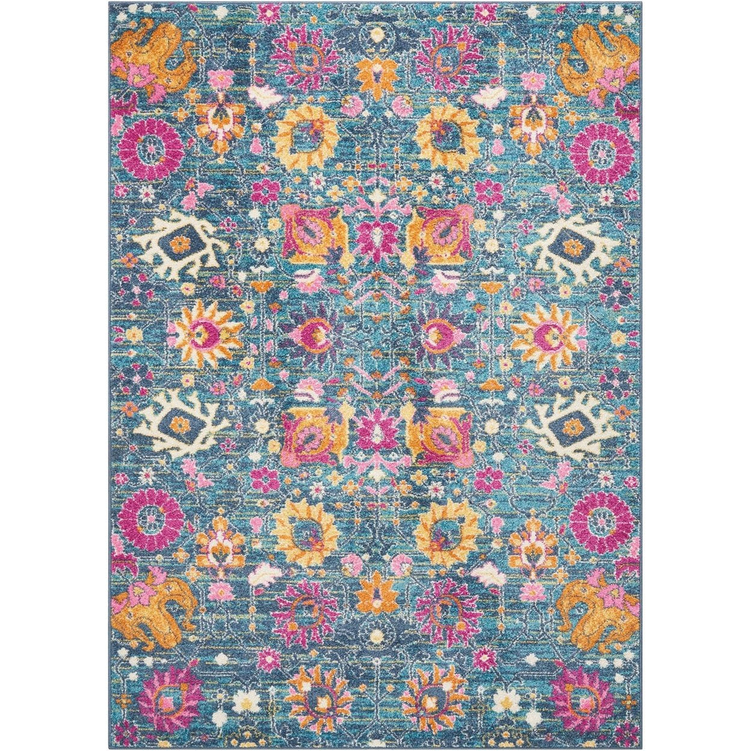 6 Blue And Orange Floral Power Loom Runner Rug Image 1