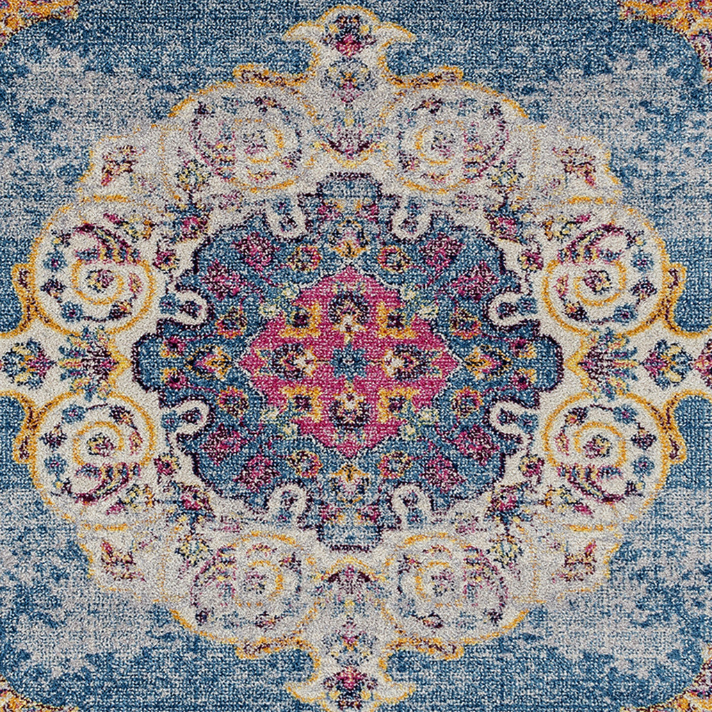 8 x 10 Blue and Orange Medallion Power Loom Area Rug Image 9