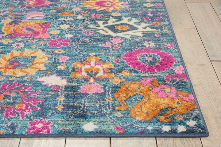 6 Blue And Orange Floral Power Loom Runner Rug Image 8