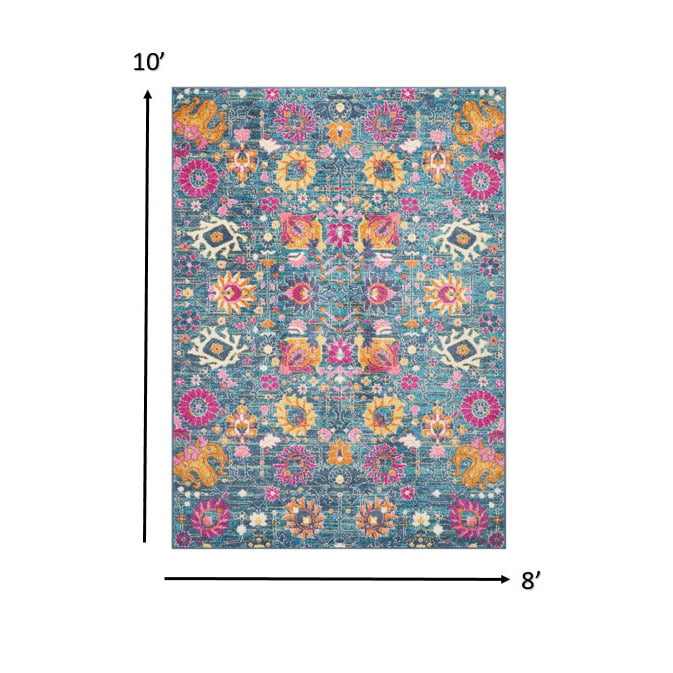 6 Blue And Orange Floral Power Loom Runner Rug Image 9