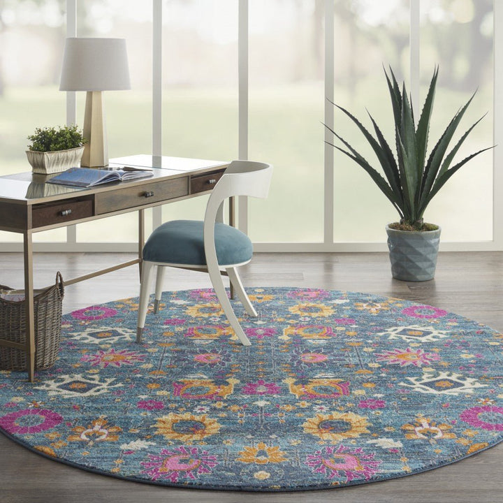 6 Blue And Orange Floral Power Loom Runner Rug Image 10