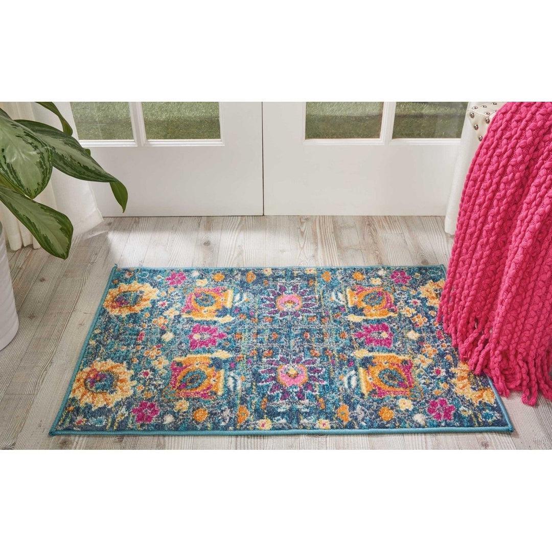 6 Blue And Orange Floral Power Loom Runner Rug Image 11